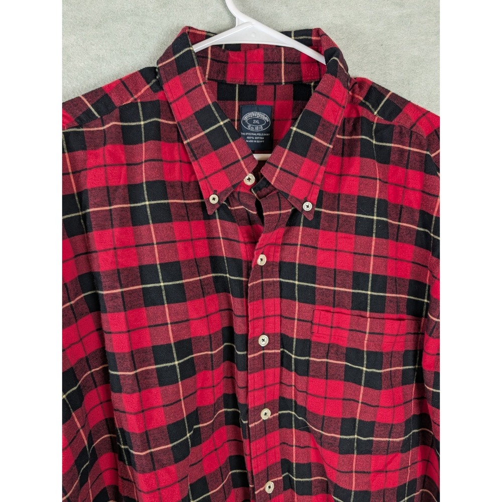 Brooks Brothers Mens 2XL Red Black Plaid Cotton Long Sleeve Button Down Shirt